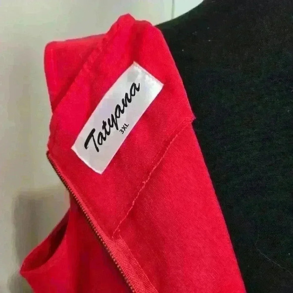 Tatyana Red Wiggle Bow Retro Vintage Pin Up Midi Dress - Plus Size 3XL - Picture 5 of 8